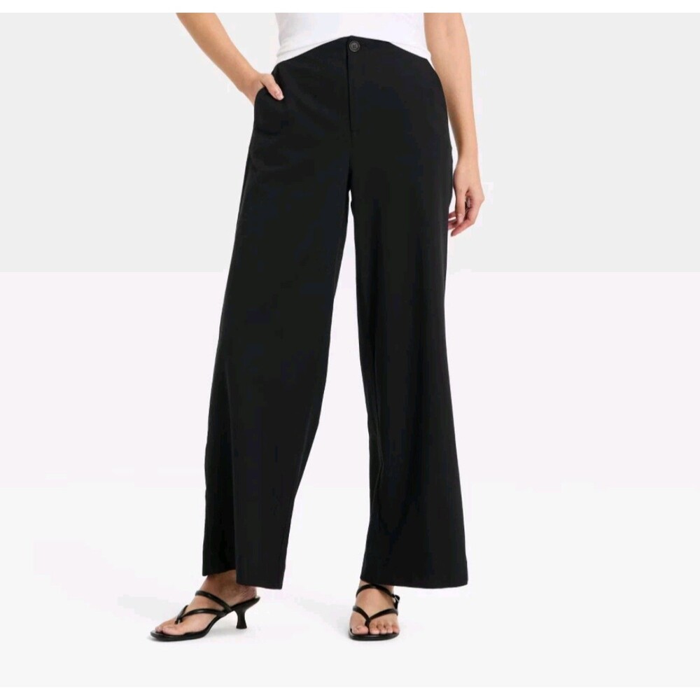 Women's A New Day Faux Linen Trouser Pants Black Size 2
